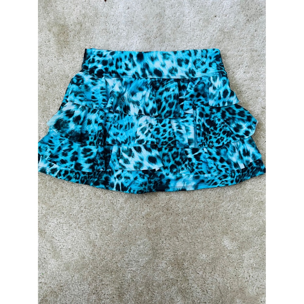 Blue Leopard Cheetah Print Ruffle Back Mini Skort Y2K Style Athletic Skirt M - Picture 2 of 3
